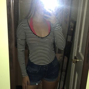 Black and White Striped Body Suit